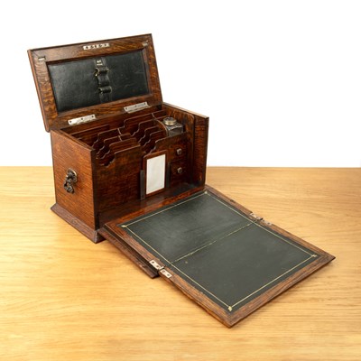 Lot 215 - Oak cased correspondence or desk box with twin...