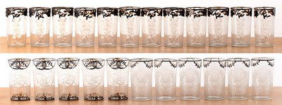 Lot 305 - Bohemian etched glasses with white metal...