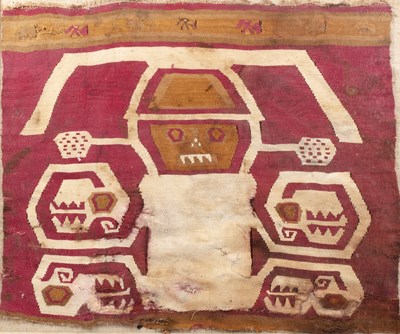 Lot 410 - A Peruvian Chemu figural textile panel 45cm x...