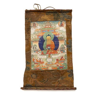 Lot 301 - Thangka of the Buddha Distemper on cloth, with...