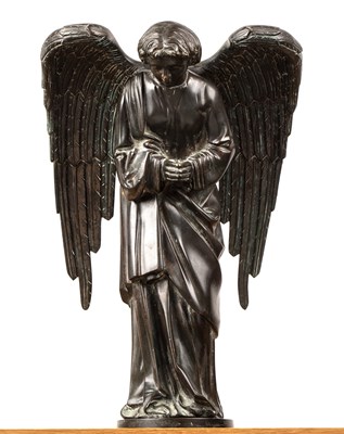 Lot 333 - Arts and Crafts bronze statue of an angel,...