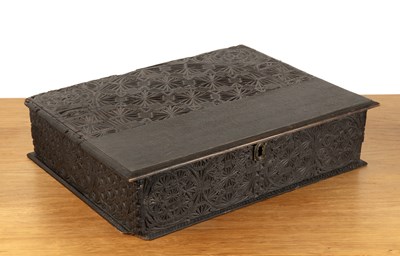 Lot 152 - Oak bible box 17th Century, with intricate...