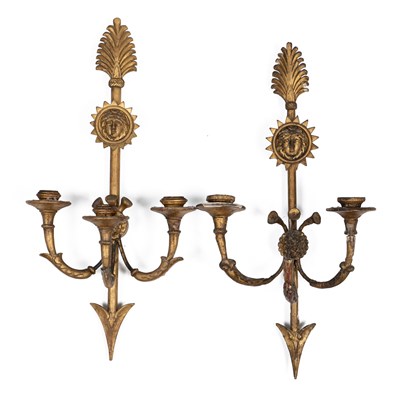 Lot 492 - A pair of gilt French Empire wall sconces