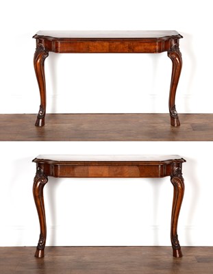 Lot 120 - Pair of walnut Irish style console tables each...