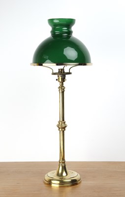 Lot 57 - Brass table lamp with a glass forest green...