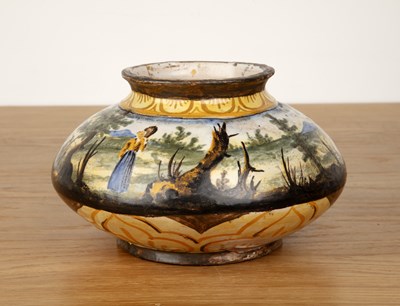Lot 340 - Tin-glazed polychrome faience vase...