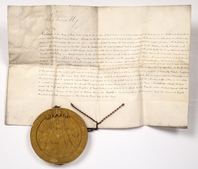 Lot 160 - Document and seal signed by Queen Victoria,...