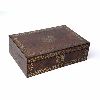 Lot 106 - A Regency rosewood and brass inlaid writing...