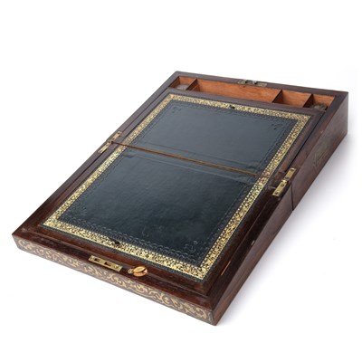 Lot 106 - A Regency rosewood and brass inlaid writing...