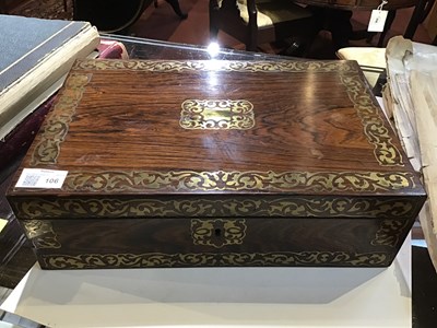 Lot 106 - A Regency rosewood and brass inlaid writing...