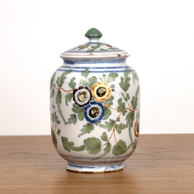 Lot 327 - Maiolica medical lidded storage jar Pesaro,...