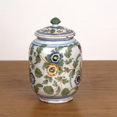 Lot 327 - Maiolica medical lidded storage jar Pesaro,...