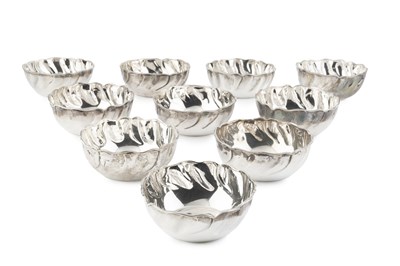 Lot 796 - A set of ten Continental silver finger bowls,...