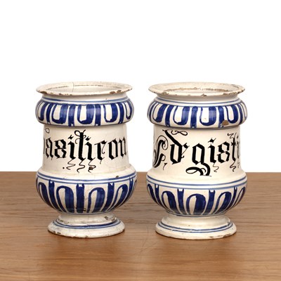 Lot 328 - Two Maiolica jars Savona, Italy, circa 1700,...