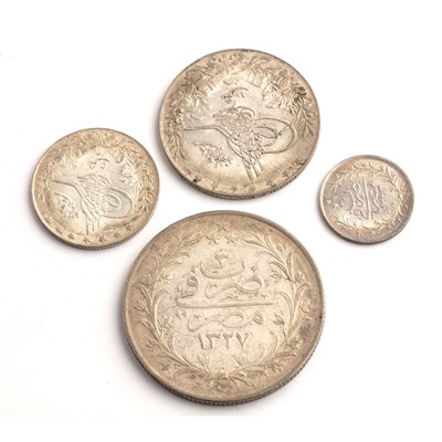 Lot 258 - Egypt four silver coins AH 1327, year 3H 20...