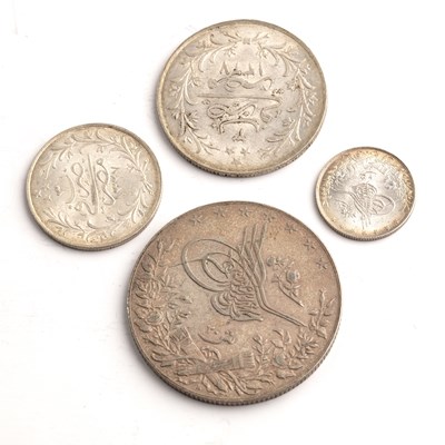 Lot 258 - Egypt four silver coins AH 1327, year 3H 20...
