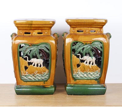 Lot 166 - Pair of glazed ceramic garden seats in the...