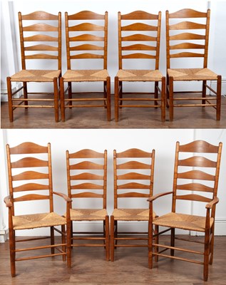 Lot 162 - Set of eight ladderback ash dining chairs...