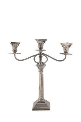 Lot 803 - A silver three branch candelabrum, with...