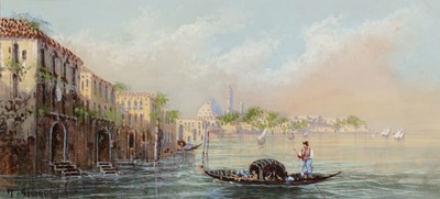 Lot 249 - M Gianni (1873-1956) A gondola, Venice, signed,...