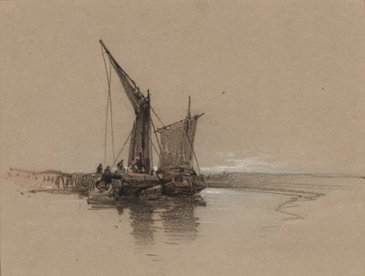 Lot 163 - Henry Bright (1814-1873) Barges in an estuary,...