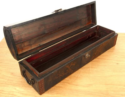 Lot 500 - Lacquered opium pipe case Chinese painted with...