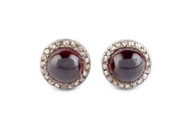 Lot 50 - A pair of garnet and diamond cluster ear studs,...