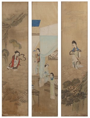 Lot 339 - Three panel paintings Chinese, 19th Century...