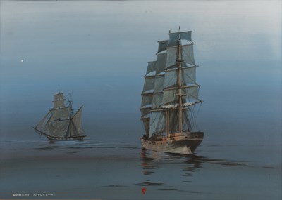 Lot 203 - Robert Aitchen Sailing vessels in a calm,...