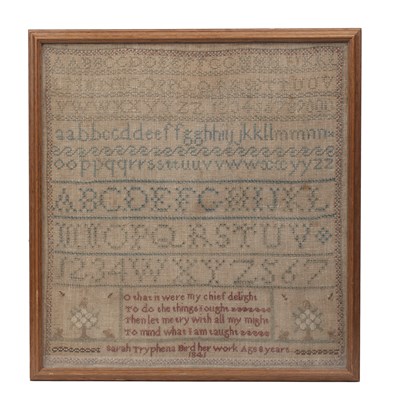 Lot 42 - An early Victorian alphabet sampler worked by...