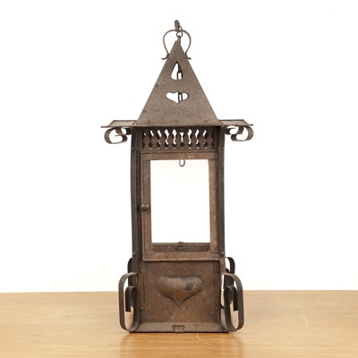 Lot 54A - Arts and Crafts iron lantern of square form,...