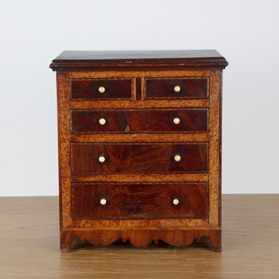 Lot 57A - Mahogany and maplewood apprentice chest 19th...