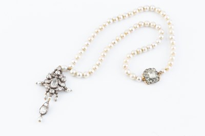 Lot 272 - A 19th century diamond and pearl pendant, the...