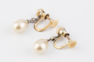 Lot 241 - A pair of simulated pearl and diamond ear...