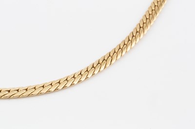 Lot 197 - A fancy-link necklace, the clasp stamped '750',...