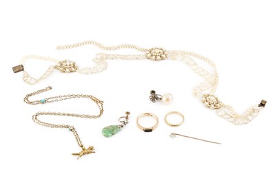 Lot 383 - A collection of jewellery, comprising a jade...