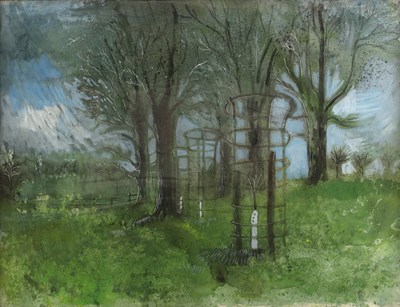 Lot 195 - Nina Carroll (1932-1990) Young parkland trees,...