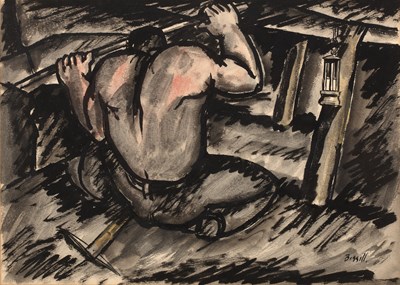 Lot 323 - George Bissill (1896-1973) A miner with prop,...