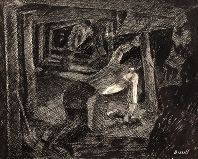 Lot 324 - George Bissill (1896-1973) Miners kneeling in...