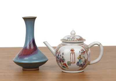 Lot 126 - Famille rose ovoid teapot and a Jun ware vase...