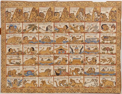 Lot 284 - Painted cloth panel Indian with overall panels...