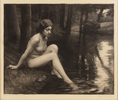 Lot 23 - Georg John (1869-1941) Seated nude by a forest...