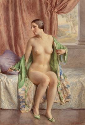 Lot 264 - Frederick Pegram (1870-1937) 'Nude', seated on...