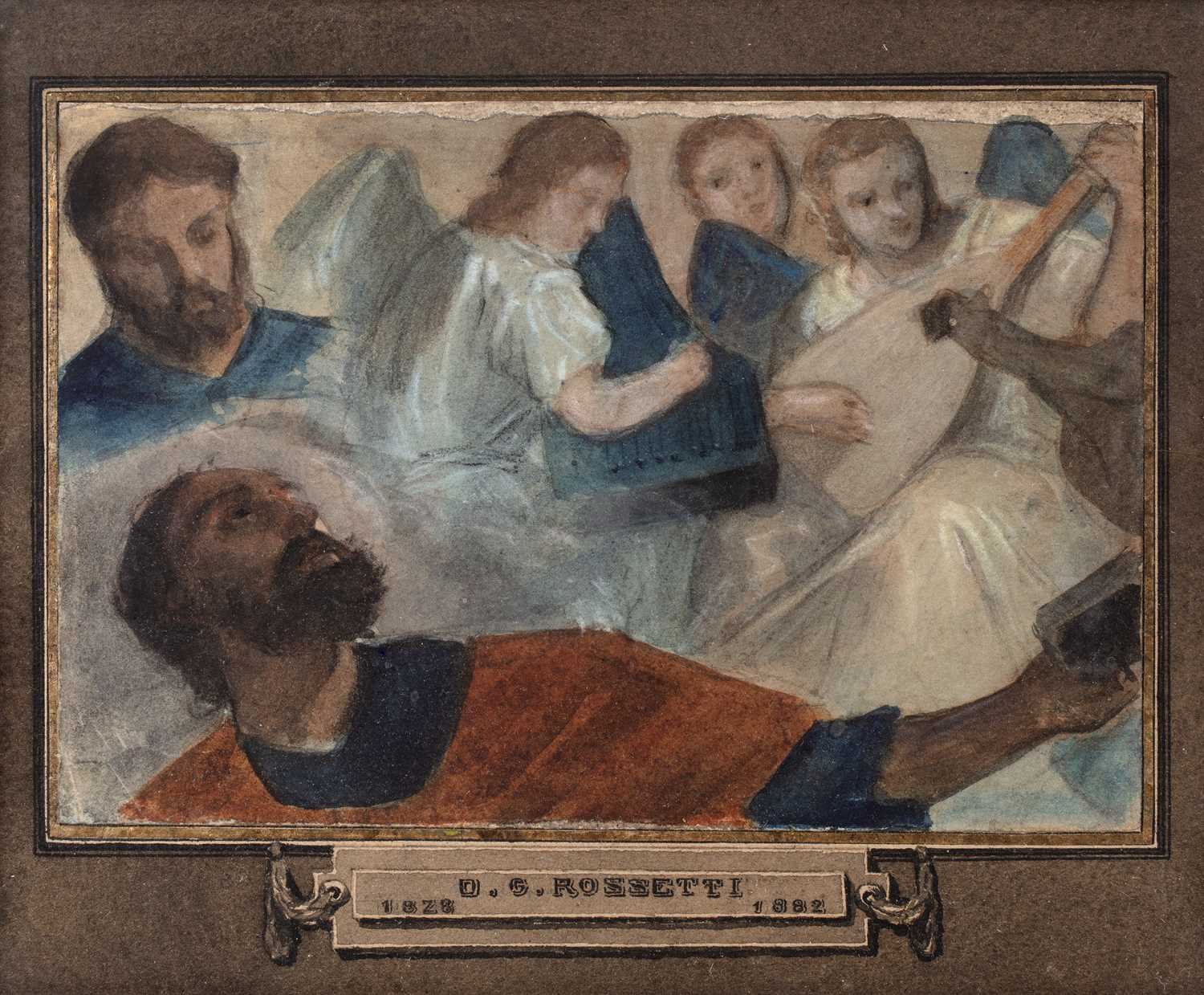 Lot 399 - After Rossetti musical figures watercolour...