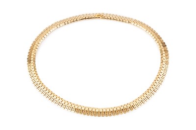 Lot 195 - A yellow precious metal collar necklace, of...