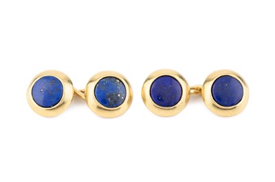 Lot 203 - A pair of lapis lazuli cufflinks, each...