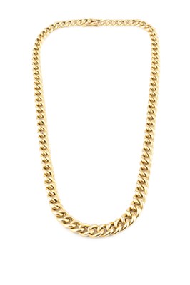 Lot 120 - A yellow precious metal curb-link chain, of...