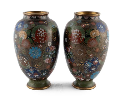 Lot 347 - A pair of Japanese cloisonné vases