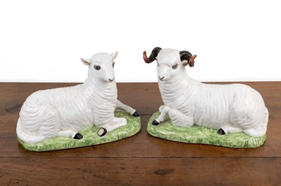 Lot 525 - A pair of Chelsea House porcelain sheep