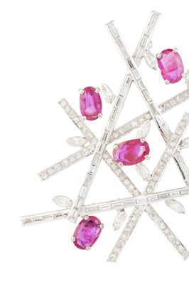Lot 263 - A ruby and diamond panel brooch, of abstract...